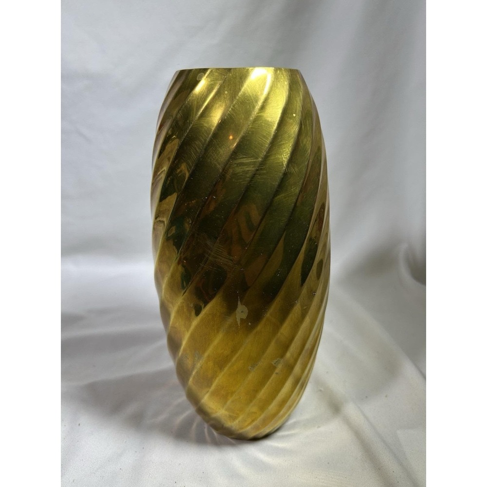 Vintage MCM Twisted Spiral Brass Heavy Bud Vase 9" tall Mid Century Hollywood
